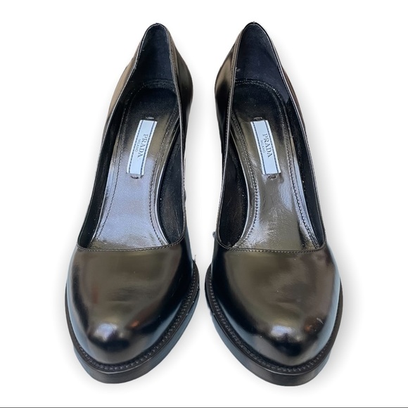 Prada Black Heels Platform Leather Chunky Heels - Picture 9 of 10